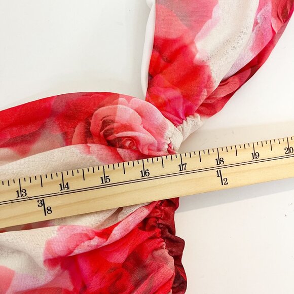 ASOS DESIGN Curve V-Wire Bardot Ruched Mesh Midi Dress Rose Floral - Size 16 - Picture 6 of 7